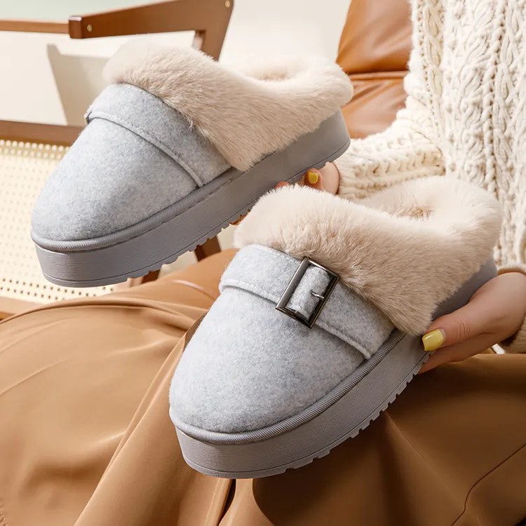 【艾草勃肯】冬季居家棉拖鞋外穿居家皆可4.CM防滑厚底保暖情侣棉拖