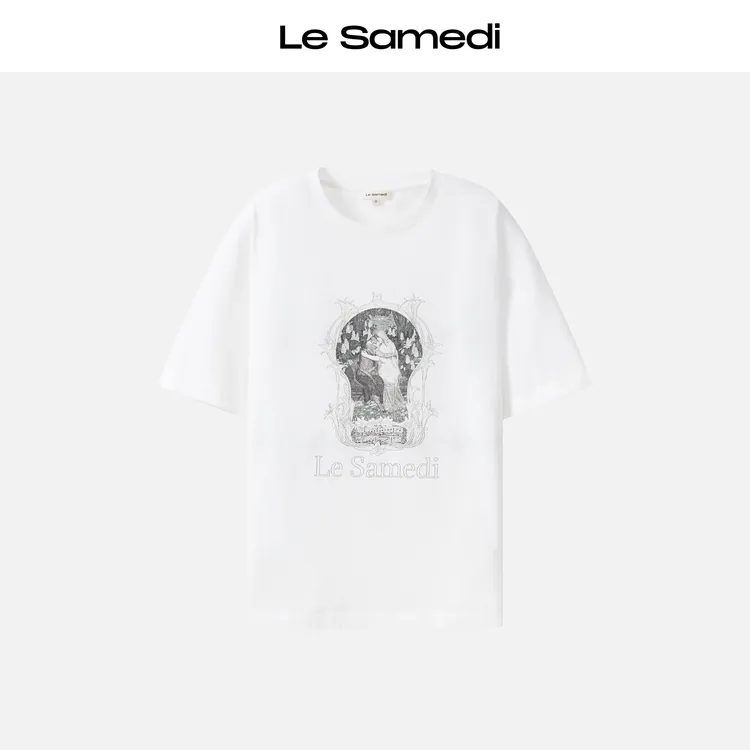 Le Samedi【中古琴谱】艺术数码印花 雪花针织棉 宽袖宽松t恤