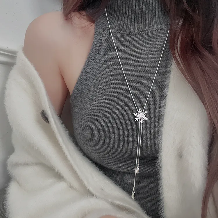 CUOOYINO/初影 铜合金项链 【冬日雪花】长款百搭简约女毛衣链 项链