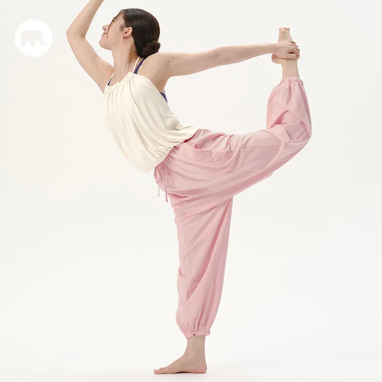 omshan纯棉拼接宽松束脚灯笼裤  日常休闲外抽绳瑜伽裤