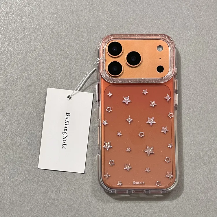 简约ins透橙细闪烫金星星适用苹果17pro手机壳iPhone16全包15/14