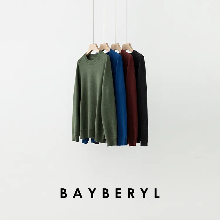  BAYBERYL老贝家属交叉圆领马鞍羊绒百搭针织衫9ZZS5J1042-10/12