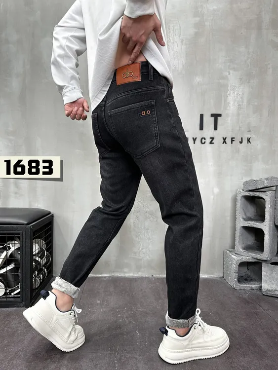 25冬新款牛仔裤男款秋冬装加绒加厚保暖法兰绒修身水洗小直筒长裤