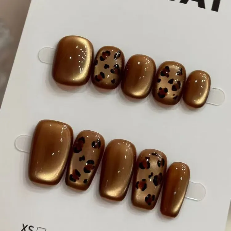 【焦糖豹豹】秋冬新款豹纹猫眼手工穿戴甲显白高级气质美甲贴片
