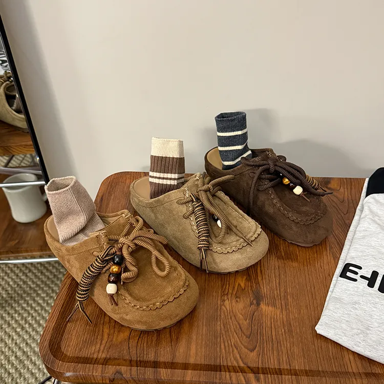 复古内增高勃肯包头半拖鞋女2025夏季新款厚底一脚蹬休闲懒人凉拖