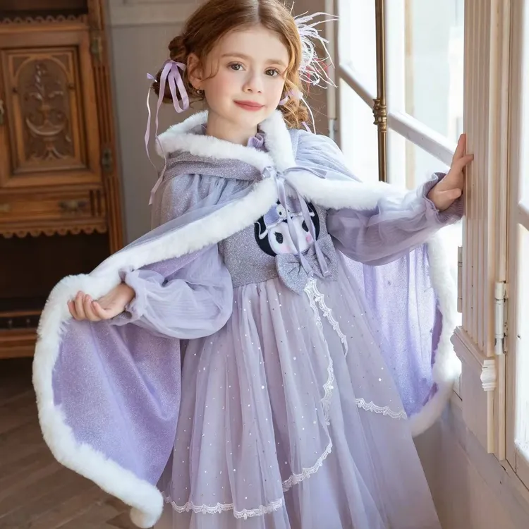 (现货)儿童库洛米毛衣连衣裙带披风202女童冬款库洛米公主裙新款