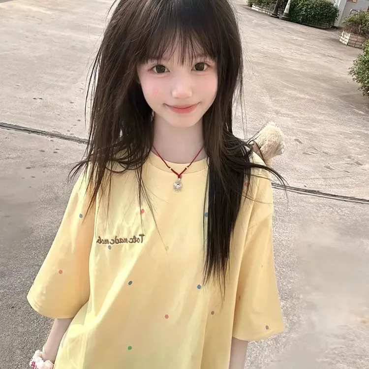 NASA ROAD设计感波点设计感短袖T恤女夏季新款字母刺绣夏新款上衣