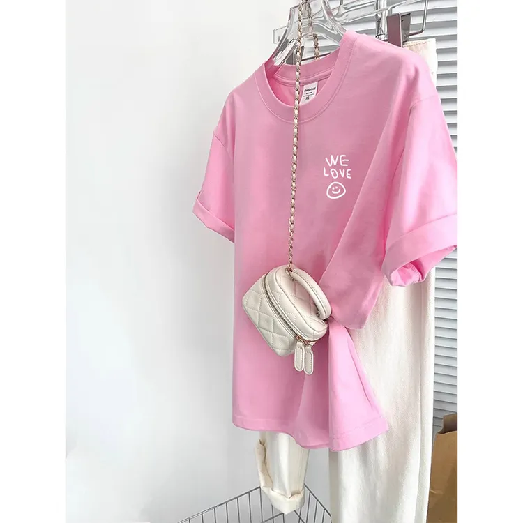 淡淡粉色可爱字母印花短袖T恤超好看爆款时尚上衣韩系chic别致T恤
