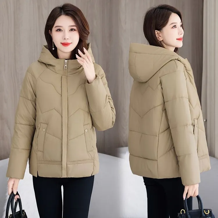 冬季新款连帽棉服女士韩版短款大码棉衣中年大码时尚冬装