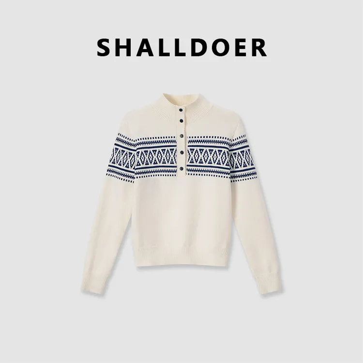 【菱岛】秋冬时尚新款费尔岛设计款保暖半高领套头毛衣2026新款女士