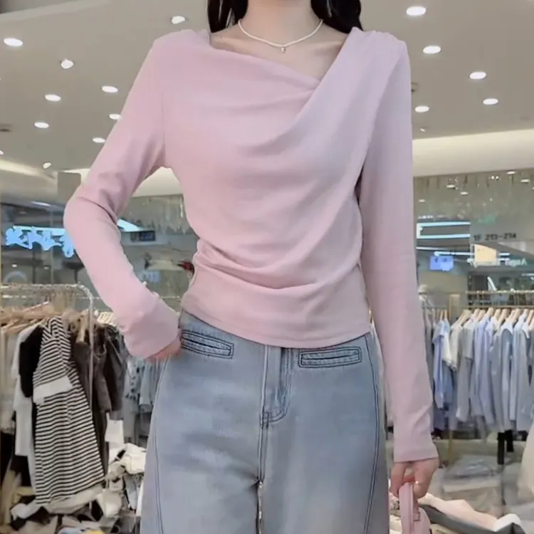 2025 春季新款时尚百搭纯色荡领设计感长袖T恤女LK2502299