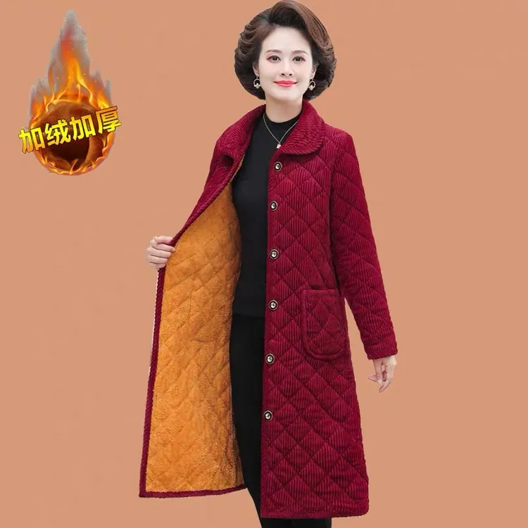 【衣雅严选】8172-2530#新款雪尼尔绒加绒加厚加长款显瘦棉服外套