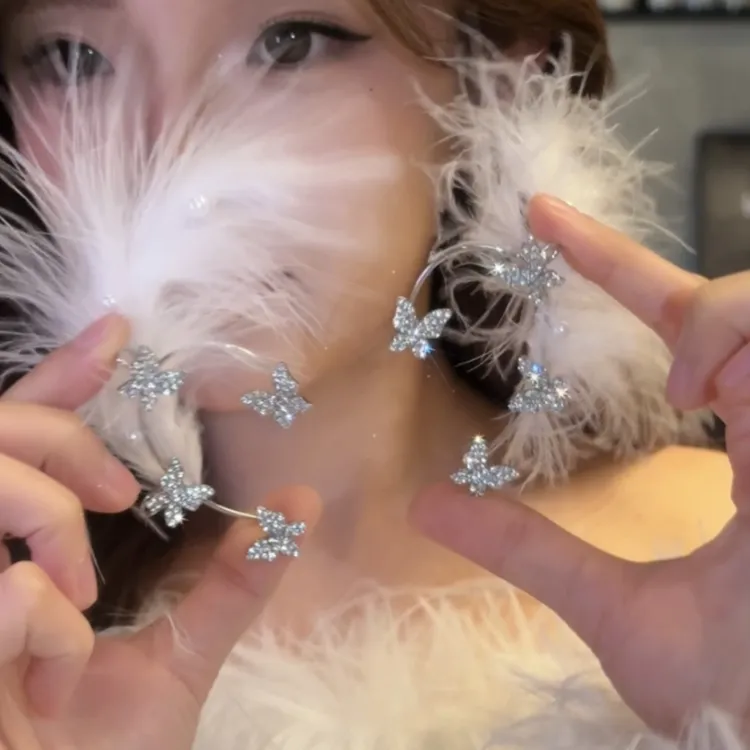 铜合金羽毛耳饰 超仙羽毛耳饰精灵耳挂耳骨夹耳夹女无耳洞耳环