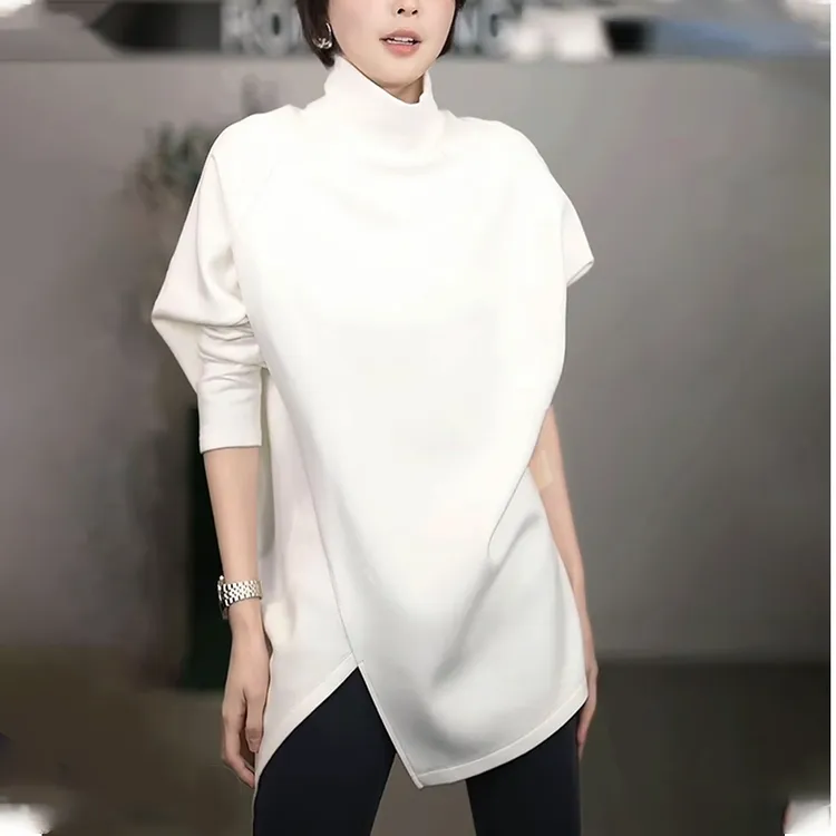 白色绒衫毛衣女2025秋冬新款高级感不规则宽松显瘦时尚中长款上衣