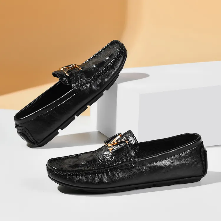 鳄鱼纹豆豆鞋男士舒适懒人驾车鞋新款皮鞋真皮牛皮一脚蹬男鞋