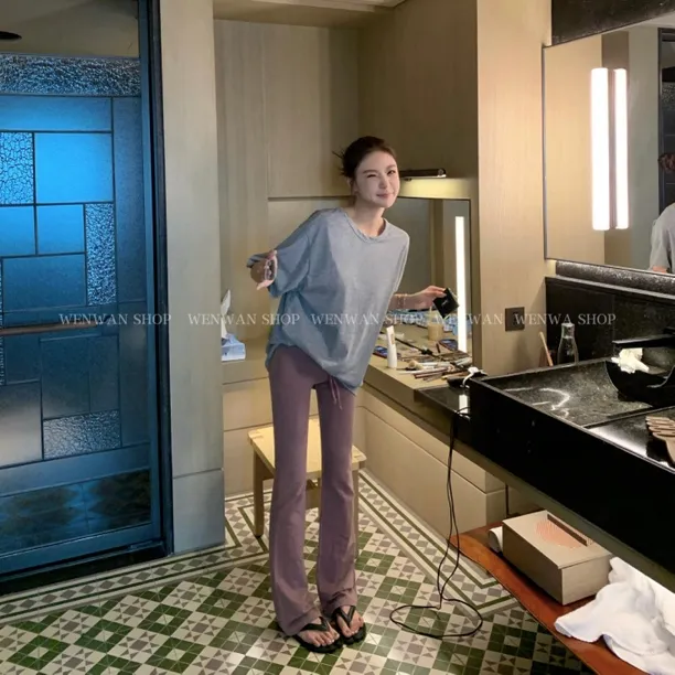 【Alo美臀神裤】2色！显瘦微喇垂感灰色拖地长款休闲裤