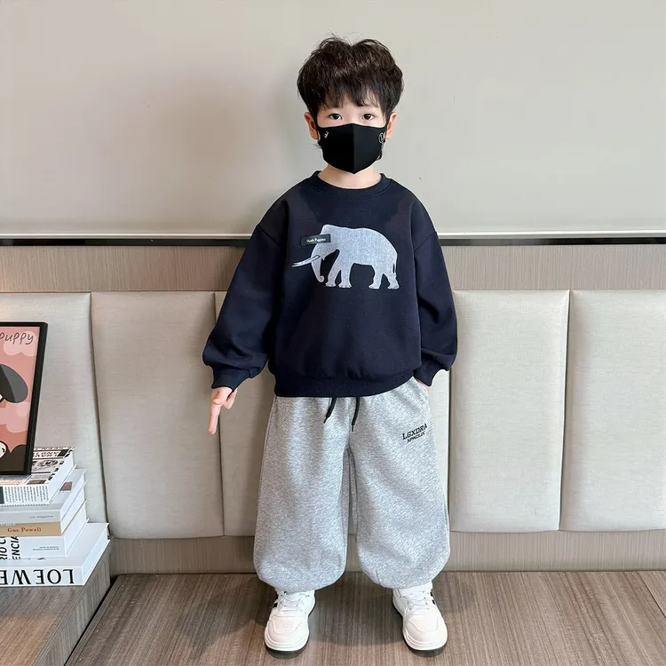 男童卫衣套装春秋款2025新款洋气儿童帅气时髦长袖宝宝运动两件套