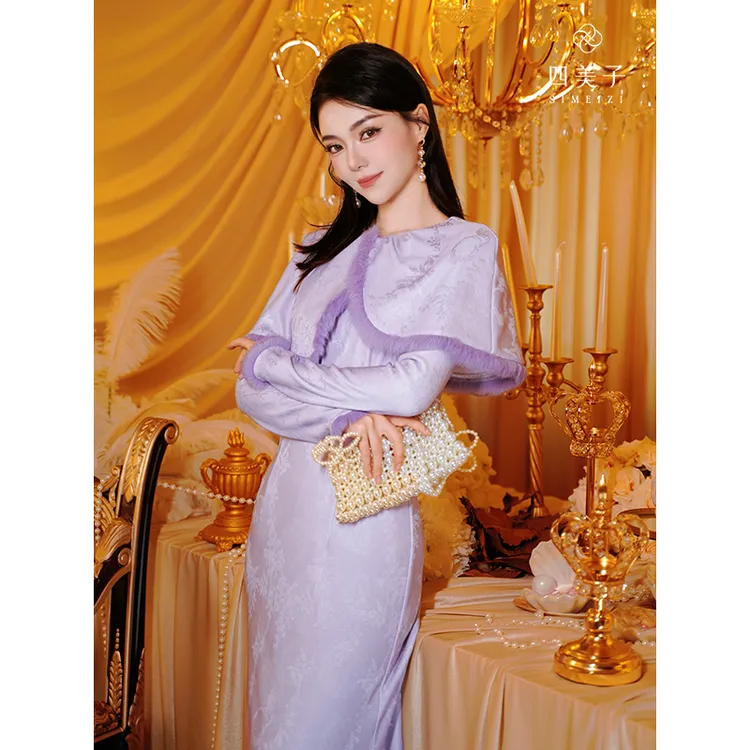 四美子【尤雾】冬季新中式优雅加厚一体绒装饰斗篷鱼尾旗袍裙