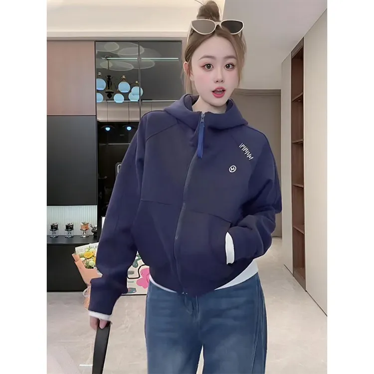 【安可】2025秋季新款时尚洋气百搭拉链口袋连帽卫衣外套外搭上衣女