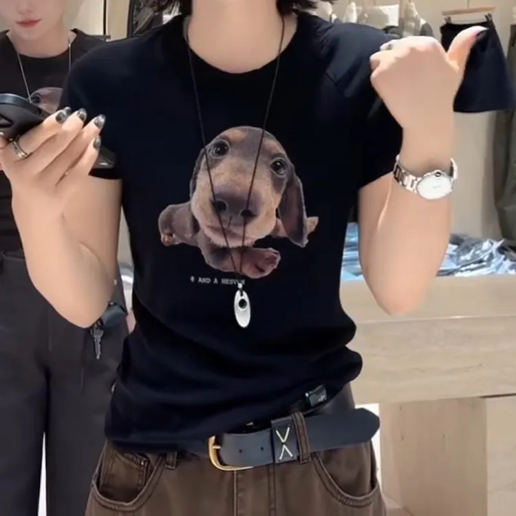 2025新款时尚百搭韩版狗狗印花短袖卡通打底T恤LK2505351