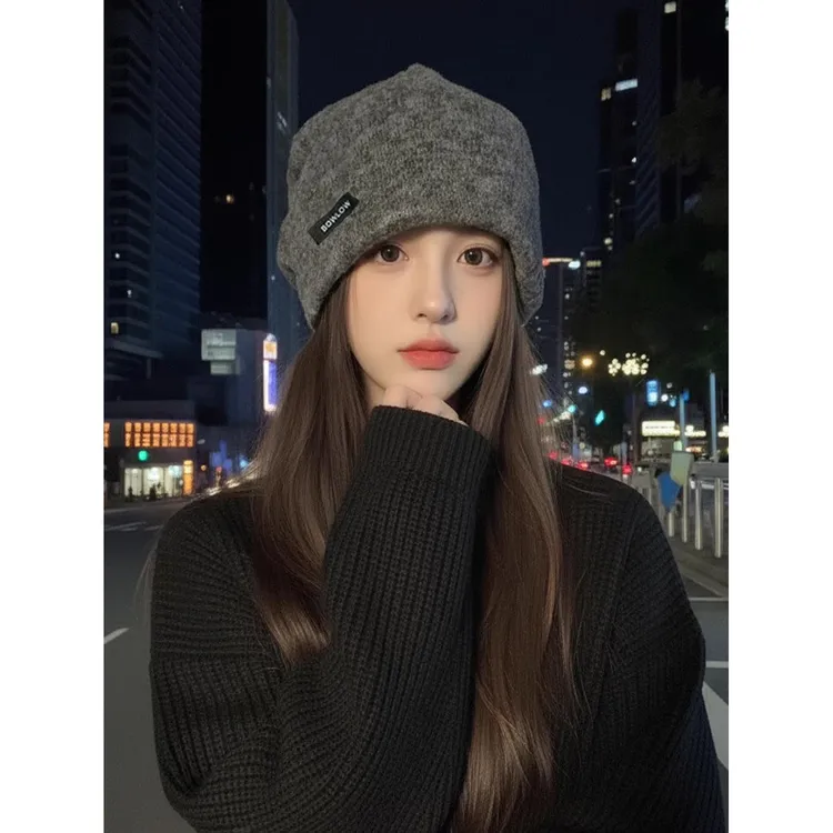 2025新款堆堆帽秋冬韩版时尚百搭包头帽显脸小the复古透气针织帽