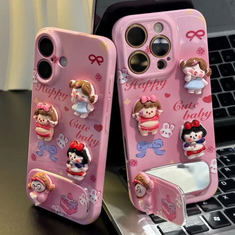 趣味可爱女孩支架适用苹果16手机壳iPhone15小米14vivoppo华为p70