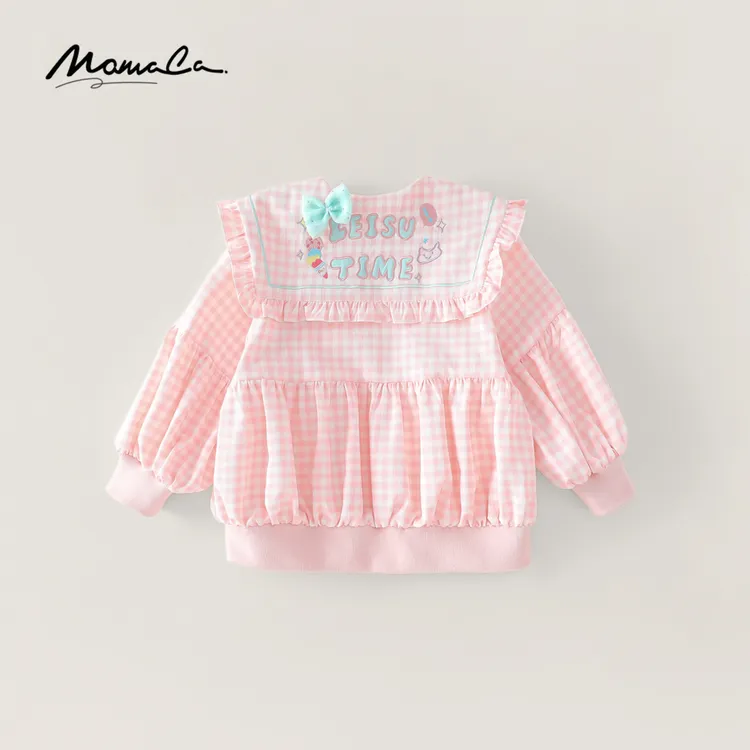 MOMOCO春季新款女童时尚粉格可爱风洋气外套77520138010