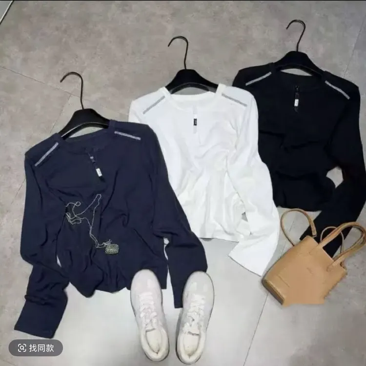 2025秋季新款时尚半拉链设计感圆领显瘦百搭气质长袖女上衣6836