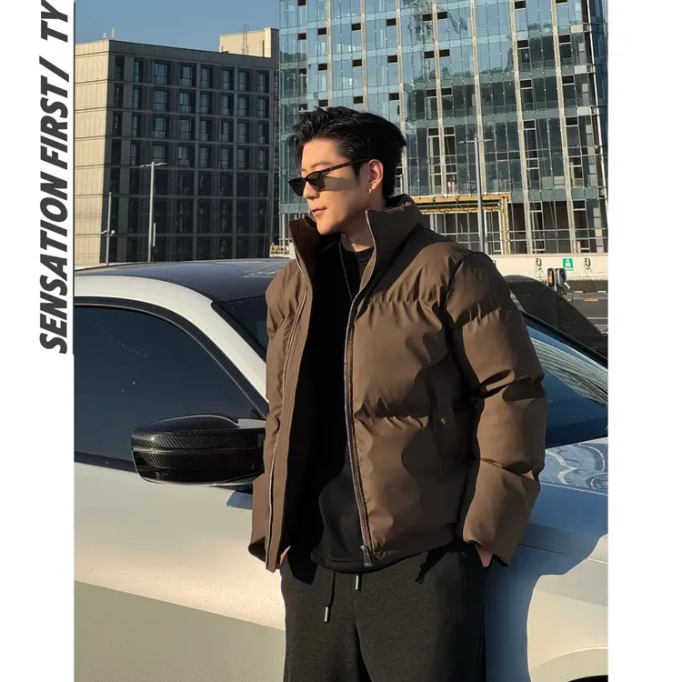 田野L冬季立领正肩短款休闲百搭加厚皮质棉服