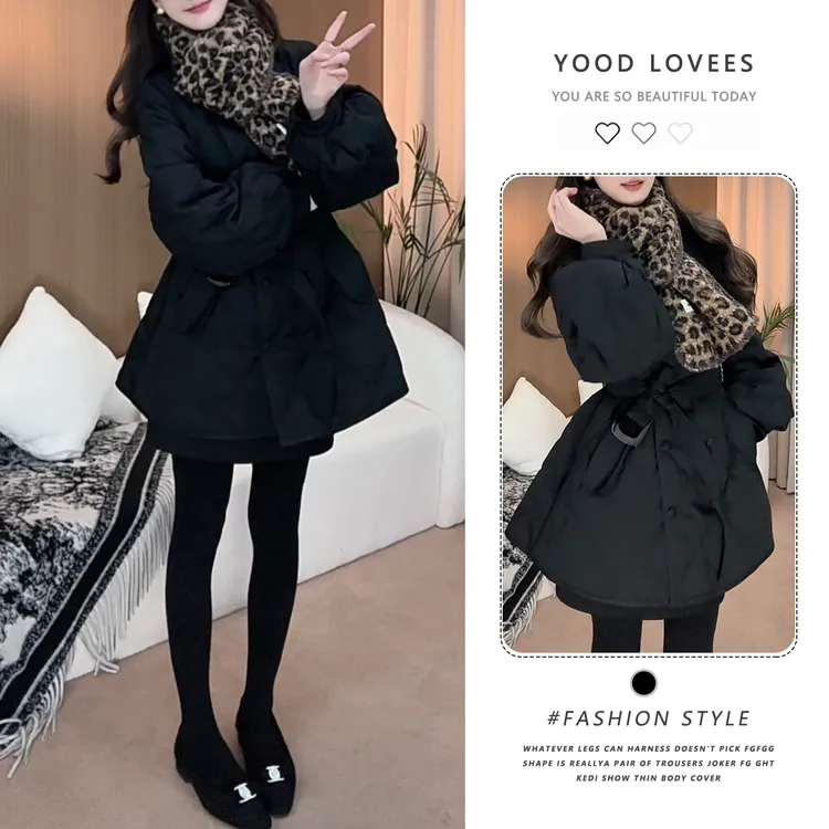 韩版高级感休闲菱格夹棉外套宽松显瘦简约通勤风加厚保暖夹克棉服