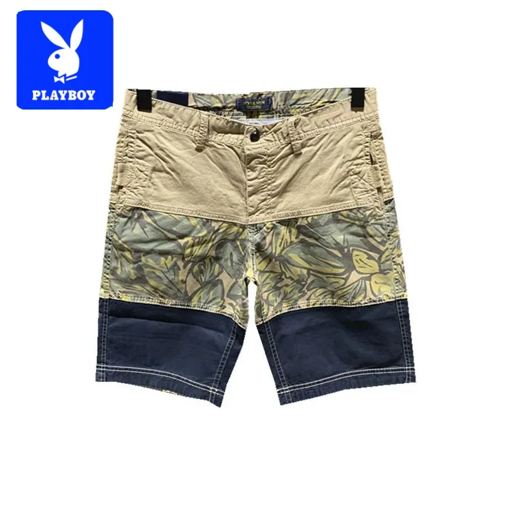 花花公子PLAYBOY原创美式休闲工装短裤水洗免烫撞色拼接五高能感