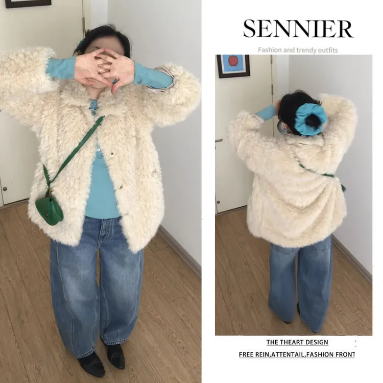 秋冬穿搭女2026新款韩版慵懒宽松保暖外套百搭打底衫牛仔裤三件套