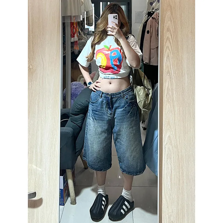 300斤大码复古牛仔七分裤女夏季2025新款胖mm显瘦梨型身材阔腿裤