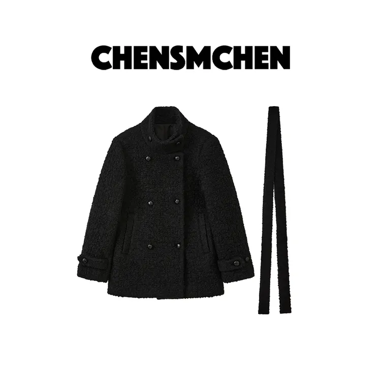 CHENSMCHEN 100绵羊毛圈圈呢大衣女气质时尚百搭外套CSD11614YW