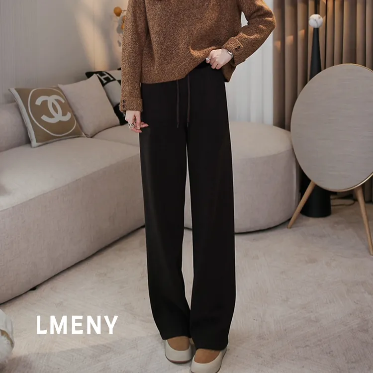 LMENY“冬日懒人裤”醋酸羊毛~丝绒拼接松紧腰加绒直筒裤25DK024