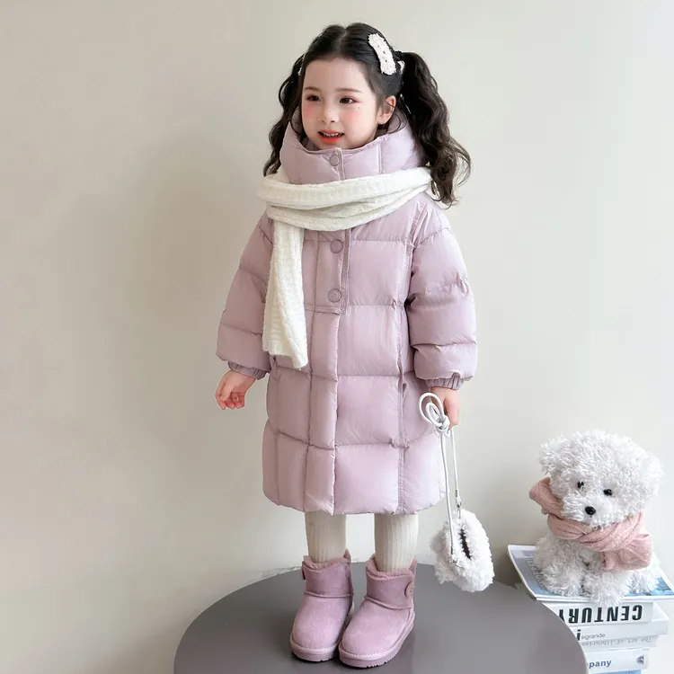 女童长款白鸭绒羽绒服洋气连帽冬装加厚儿童女宝小童韩版冬季外套