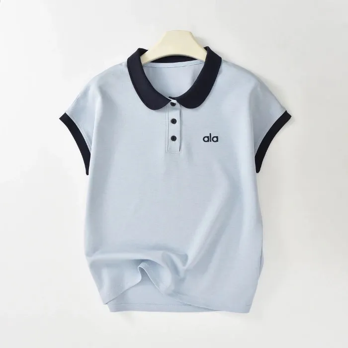 2025夏季拼接短袖刺绣T恤黑色领子多巴胺夏季衣服polo衫女生上衣