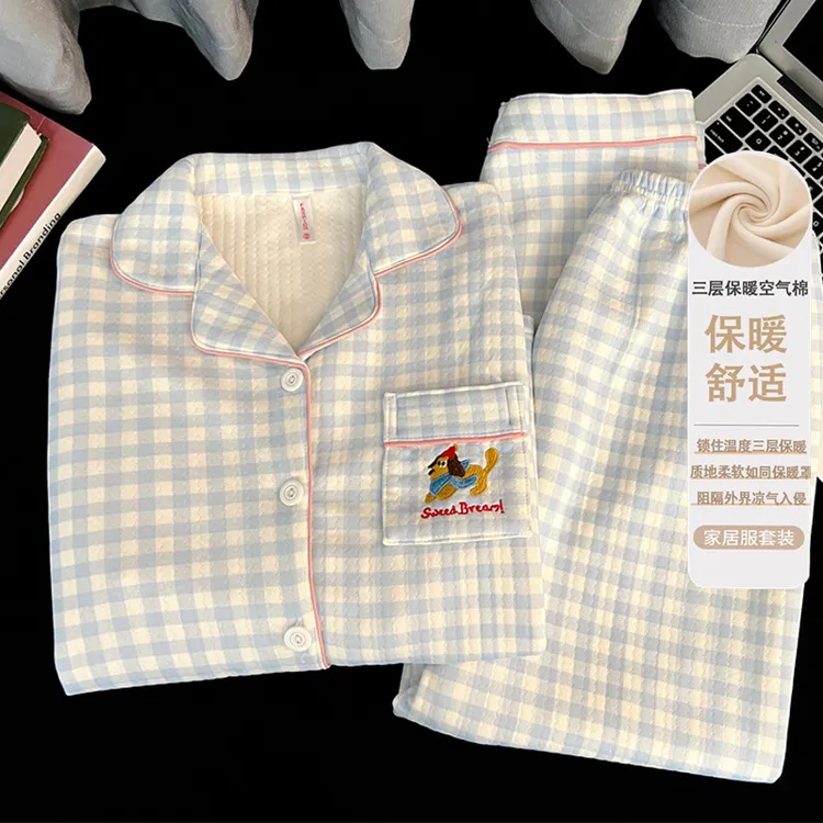 加厚睡衣女秋冬季2025年新款长袖两件套装大码空气绵可外穿家居服