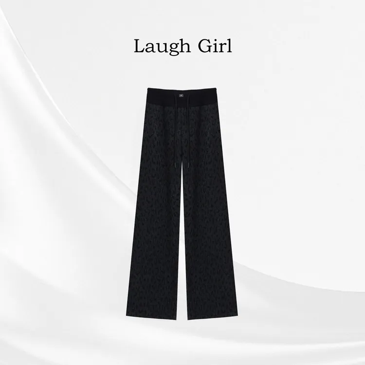 楚楚君 Laugh girl【调性豹纹】秋冬加绒豹纹宽直筒休闲裤KL55039J
