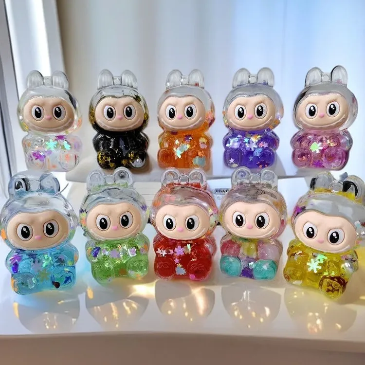 抖音拉la新款可爱bubu盲盒入油流沙夜光摆件超萌爆闪摆件布布卡通