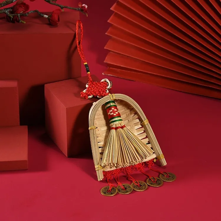 乔迁之喜扫把簸箕挂件入户门把手装饰万字结挂饰新居布置仪式用品