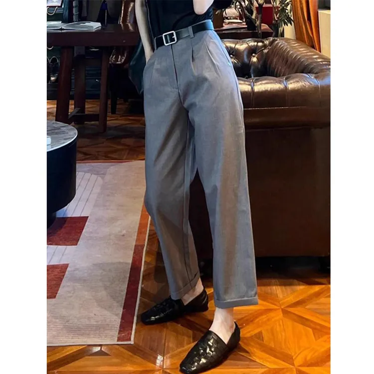 灰色西装裤女春秋夏高腰显瘦通勤职业百搭气质休闲阔腿九分直筒裤