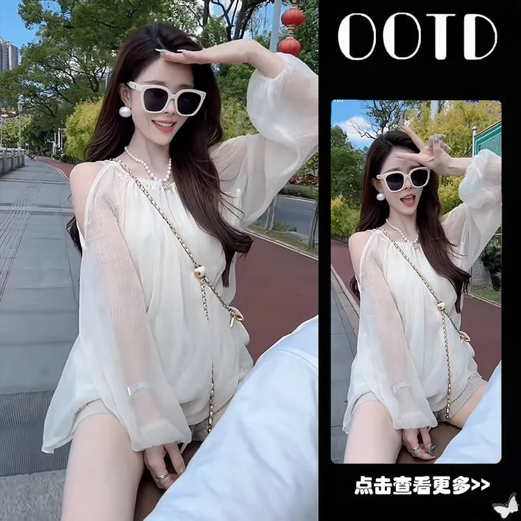 【现货】今年流行穿搭一整套女2025新款白色衬衫高腰阔腿短裤两件套