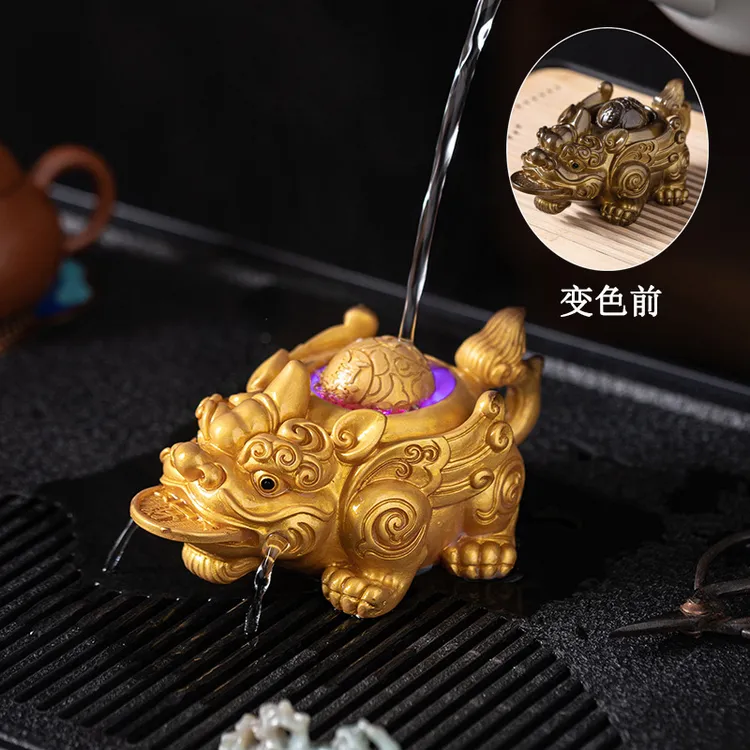 创意发光变色貔貅茶宠精品可养招财龙龟金蟾摆件茶台茶桌茶具配件