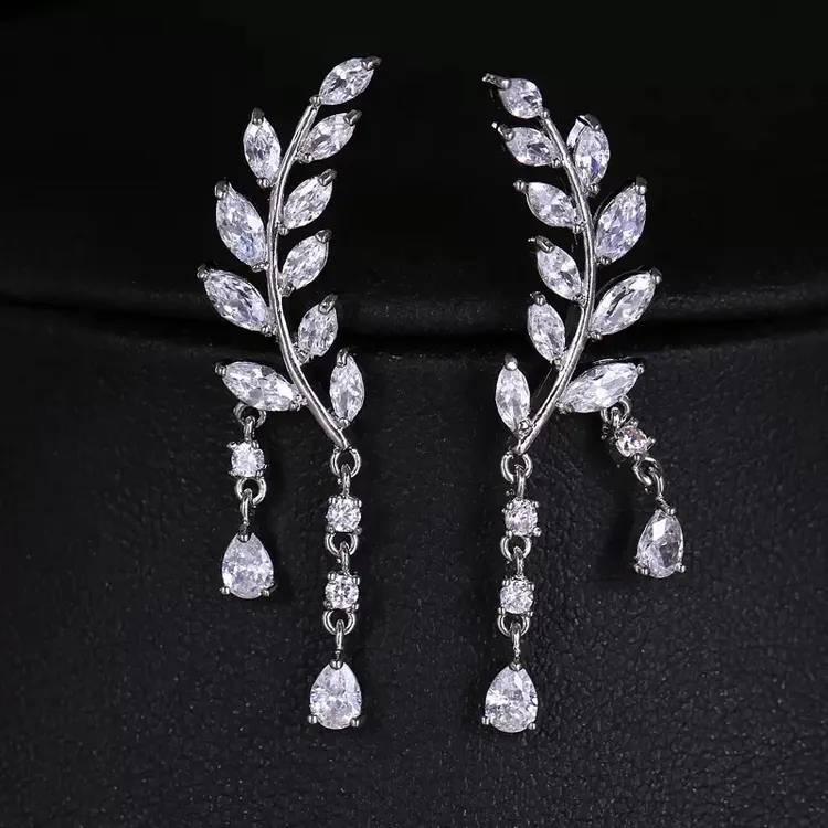 925银耳饰 【夕瑶】精美时尚长款树叶流苏耳坠小众轻奢感麦穗耳环