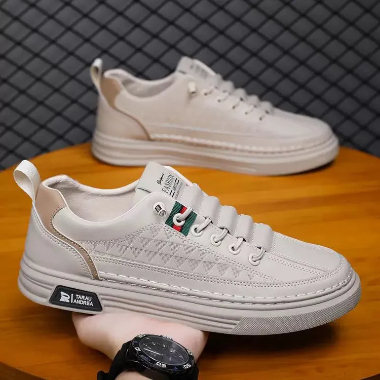 小白鞋裂纹皮潮流耐磨透气休闲板鞋夏季板鞋防滑百搭