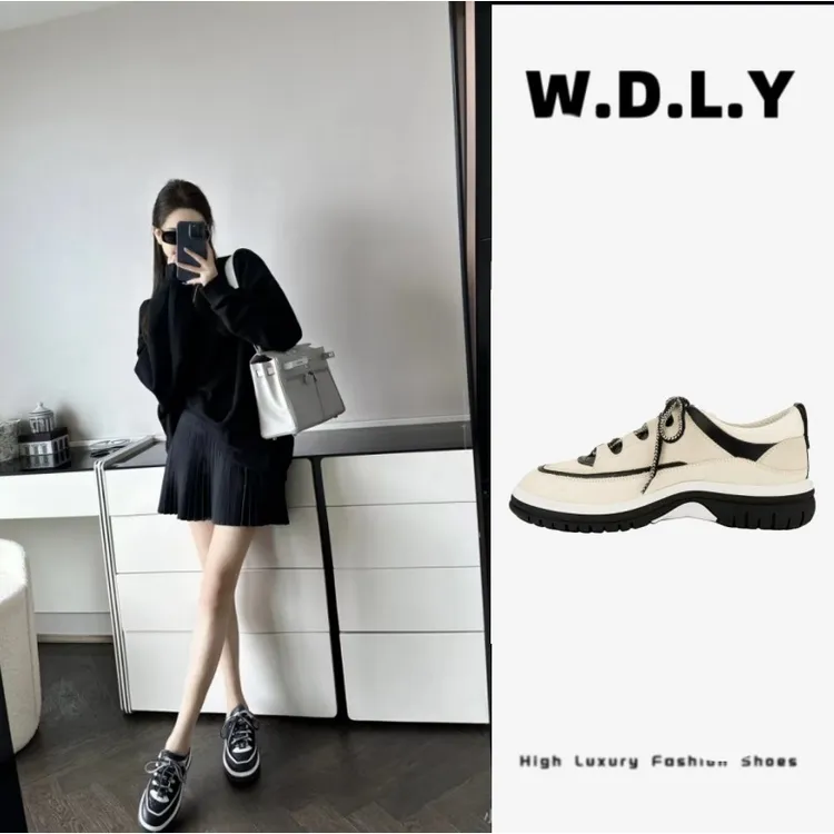 MCL增高拼色轻职风系带时尚休闲鞋皮鞋厚底秋季英伦风小香风女鞋