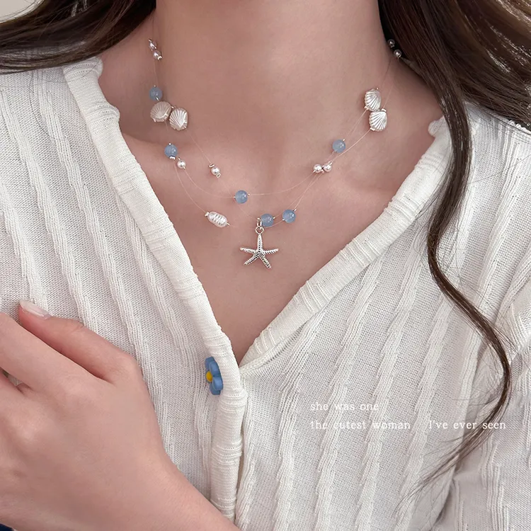 合金项链 海星贝壳串珠项链女款2025新款叠戴锁骨链颈链小众配饰