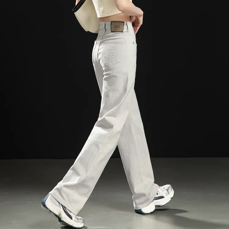 灰色窄版阔腿牛仔裤女春季2026新款宽松拖地裤弹力显瘦高腰直筒裤