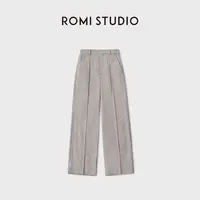 ROMI STUDIO“自我轮廓”羊毛混纺倒褶斜纹极简休闲西裤 RWCWXG5345